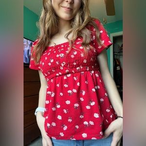 Red floral top